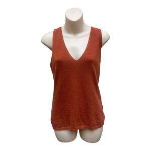 Soft Grey Rust Cashmere Cotton V-Neck Sweater Sleeveless Top Size 10 Preppy EUC
